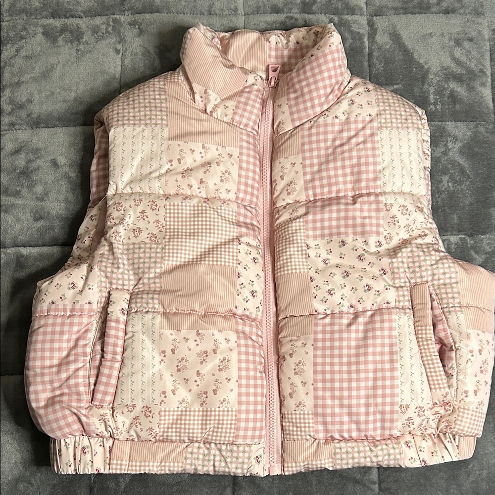 Pink Patchwork Puffer Vest - image 1